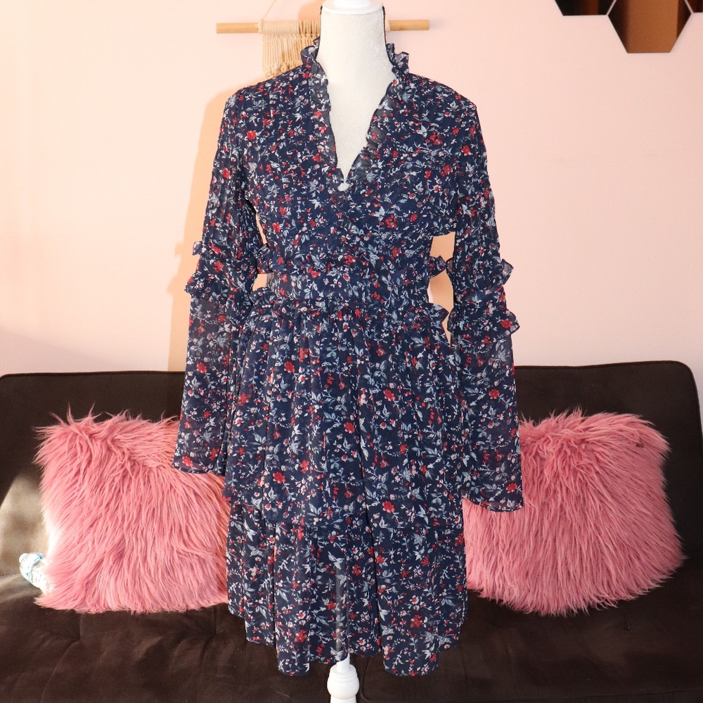 Walter Baker Floral Bell Sleeve Ruffle dress